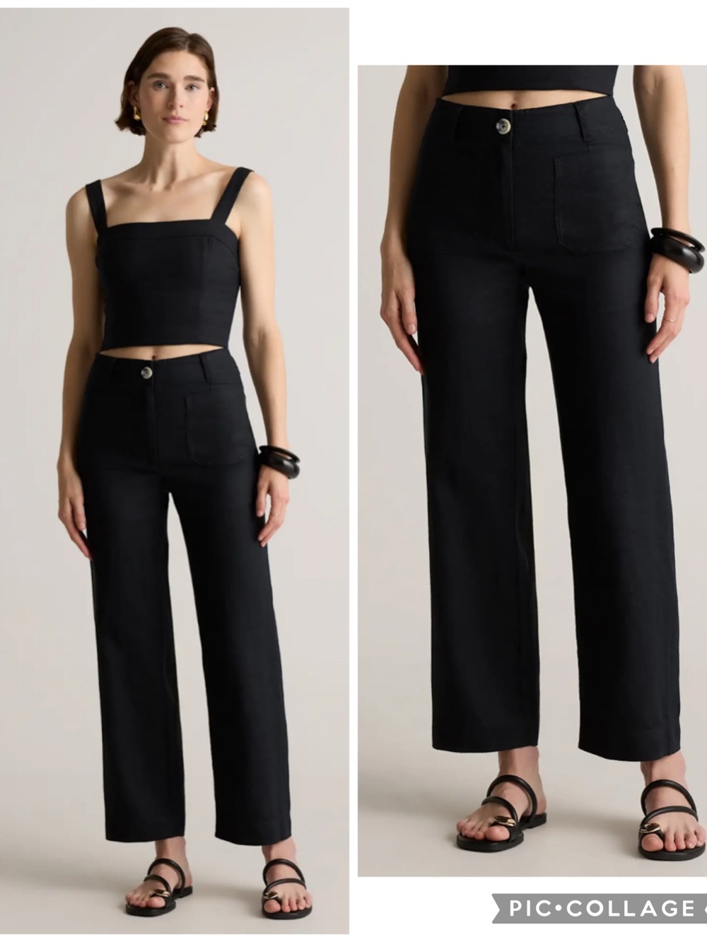 Quince 100% European Linen Patch Pocket
Wide Leg Pants Black Size 10